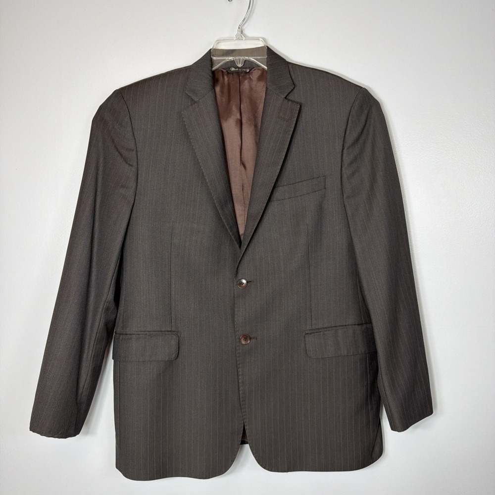 Ermenegildo Zegna Wool Silk Brown Blazer Mens 42R Stripe Saks Italian Luxury
